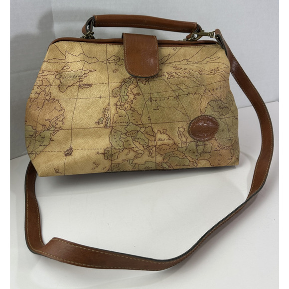The Columbus Collection By Bagoda Vtg Map Print Travel Luggage Satchel Gladstone - Picture 16 of 16